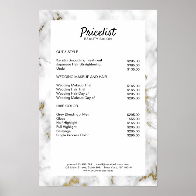 Póster Elegant Marble Price List Poster (Frente)