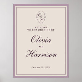 Póster Elegant Mauve Plum Wedding Welcome Sign