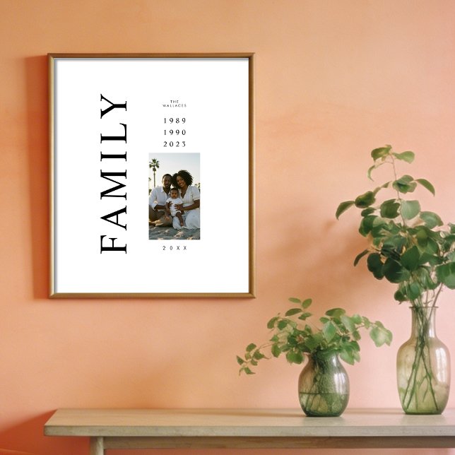 Póster Elegant Minimalist Family Photo 3 Birth Years (Elegant Minimalist Family 3 Members Photo Birth Years Poster Design. )