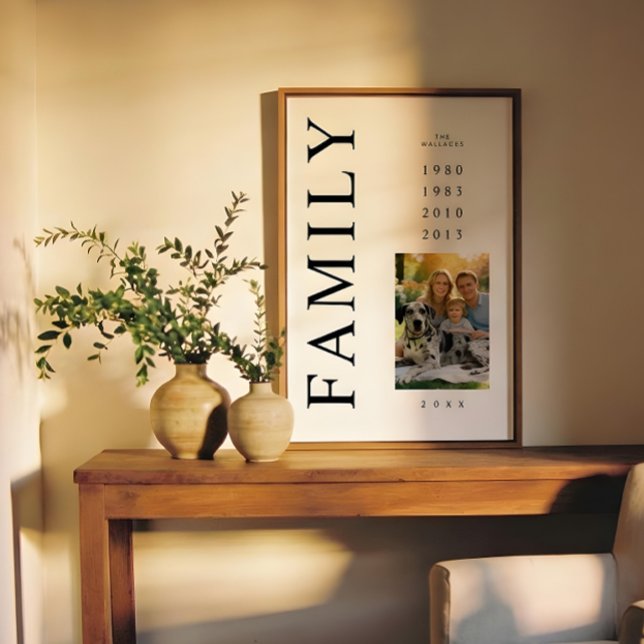 Póster Elegant Minimalist Family Photo 4 Birth Years (Elegant Minimalist Family 4 Members Photo Birth Years Poster Design.)