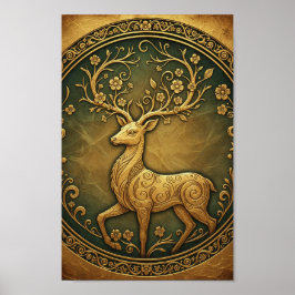 Póster Elegant Minimalist Forest Deer Fine Art 
