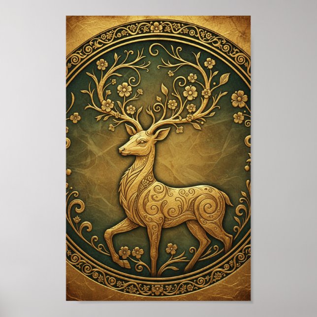 Póster Elegant Minimalist Forest Deer Fine Art  (Frente)