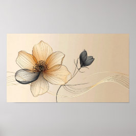 Póster Elegant Minimalist Gold & Sheer Beige Floral Botan