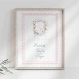 Póster Elegant Monogram Crest Baby Shower Custom 4x6