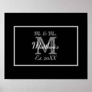 Póster Elegant Mr and Mrs Monogram Black