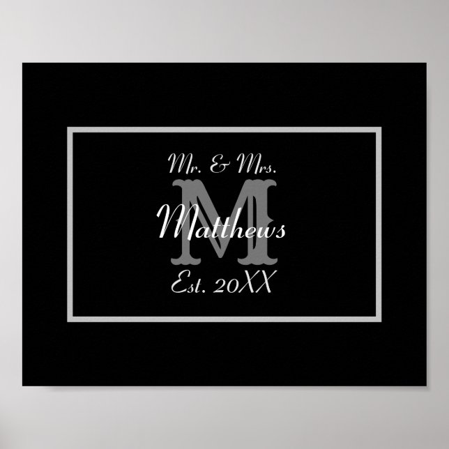 Póster Elegant Mr and Mrs Monogram Black  (Frente)