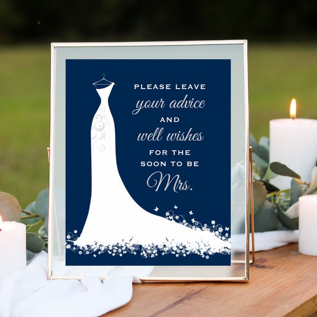 Póster Elegant Navy Wedding Gown Bridal Shower Advice (Subido por el creador)
