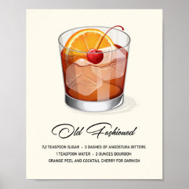 Póster Elegant Old Fashioned Cocktail Recipe Artwork