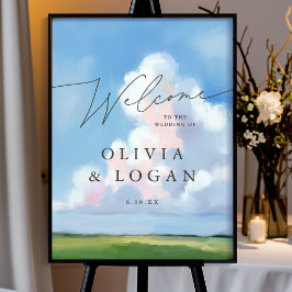 Póster Elegant Painted Landscape Clouds Wedding Welcome