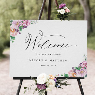 Póster Elegant Pastel Joyful Floral Wedding Welcome Sign