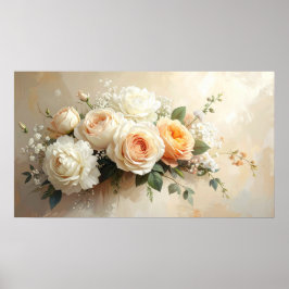 Póster Elegant Peach & Cream Rose Bouquet: Romantic Paint