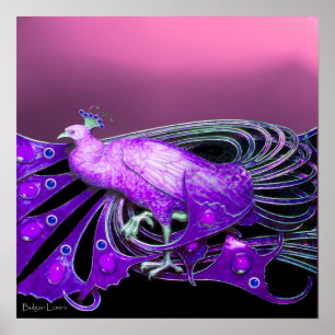 PÓSTER ELEGANT PEACOCK IN PINK PURPLE