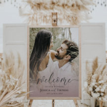 Elegant Photo Pink & Black Welcome to our Wedding 