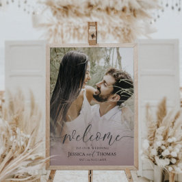 Póster Elegant Photo Pink & Black Welcome to our Wedding 