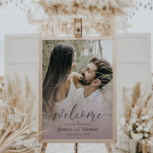 Póster Elegant Photo Pink & Black Welcome to our Wedding 