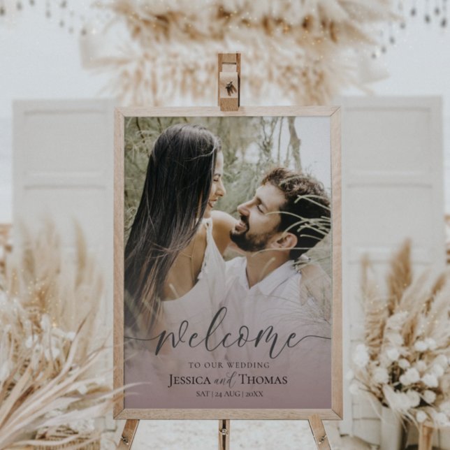 Póster Elegant Photo Pink & Black Welcome to our Wedding  (Subido por el creador)