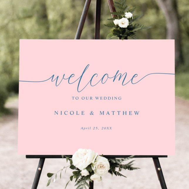 Póster Elegant Pink and Blue Wedding Welcome Sign (Subido por el creador)