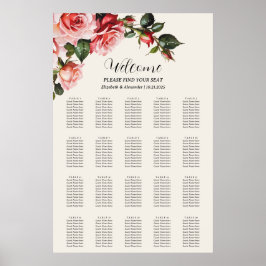 Póster Elegant pink and red roses wedding seating chart