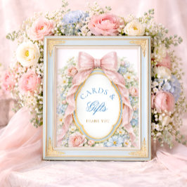 Póster Elegant  Pink Bow Baby Shower Cards and Gifts