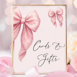 Póster Elegant Pink Bow Baby Shower Cards and Gifts