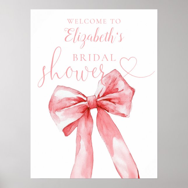 Póster Elegant Pink Bow Bridal Shower Welcome Sign (Frente)