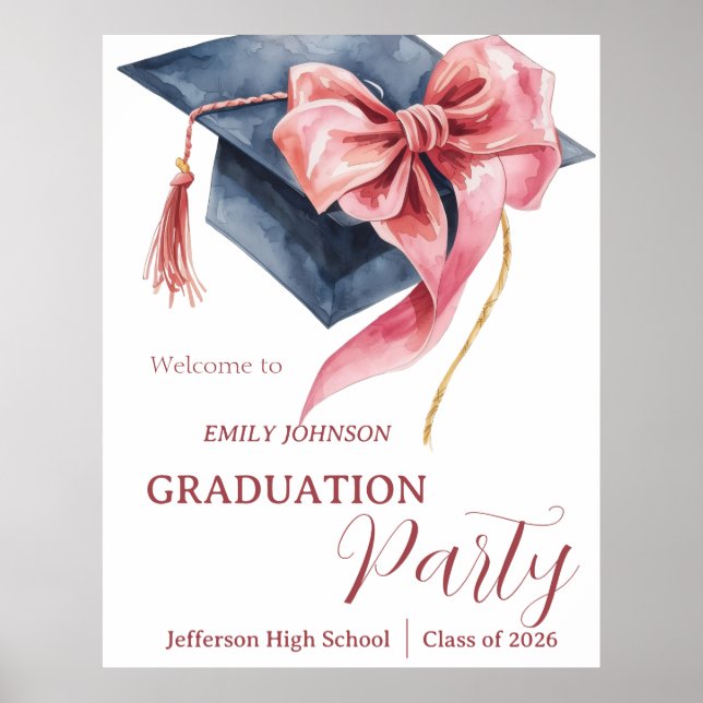 Póster Elegant Pink Bow Graduation Party  (Frente)