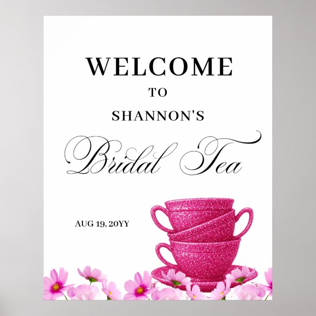 Póster Elegant Pink Bridal Tea Welcome (Frente)