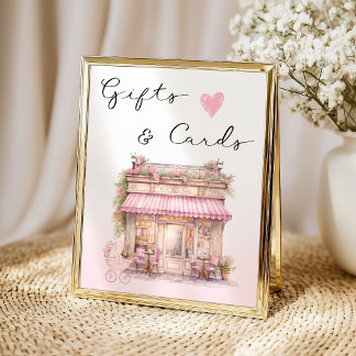 Póster Elegant Pink Floral Boutique Gifts and Cards Sign