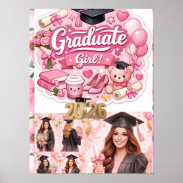 Póster Elegant Pink Floral Graduation Party baner
