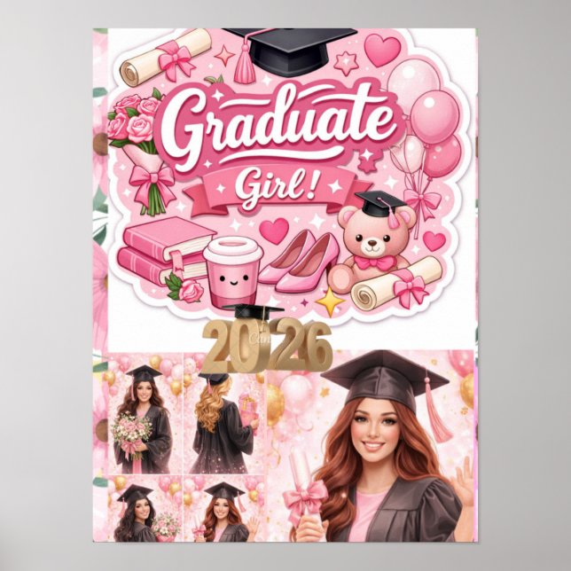 Póster Elegant Pink Floral Graduation Party baner (Frente)