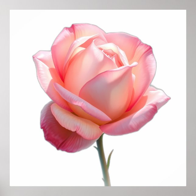 Póster Elegant Pink Rose Blossom on Stem (Frente)