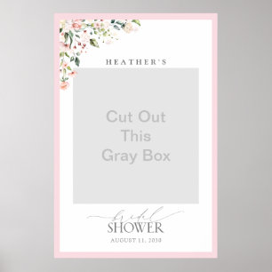 Póster Elegant Pink Watercolor Floral Shower Photo Booth