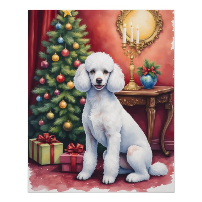 Póster Elegant Poodle Beside Christmas Tree Holiday Dog  (Anverso)