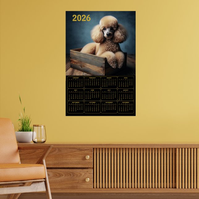 Póster Elegant Poodle in Wooden Crate – 2026 Classic Dog  (Salón 2)