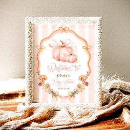 Póster Elegant Pumpkin Fall Floral Baby Shower Welcome