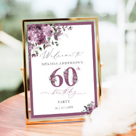 Póster Elegant Purple Floral 60th Birthday Welcome