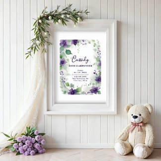Póster Elegant Purple Garland Floral Baby Newborn Birth