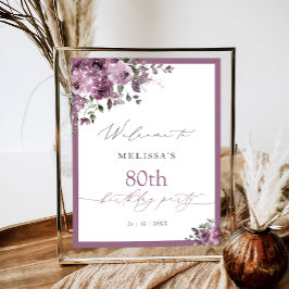 Póster Elegant Purple Roses Any Age Birthday Welcome