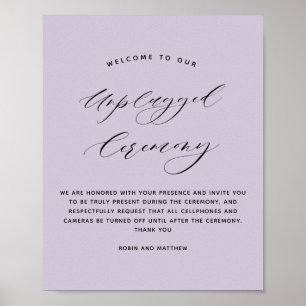 Póster Elegant Purple Unplugged Ceremony Wedding Sign