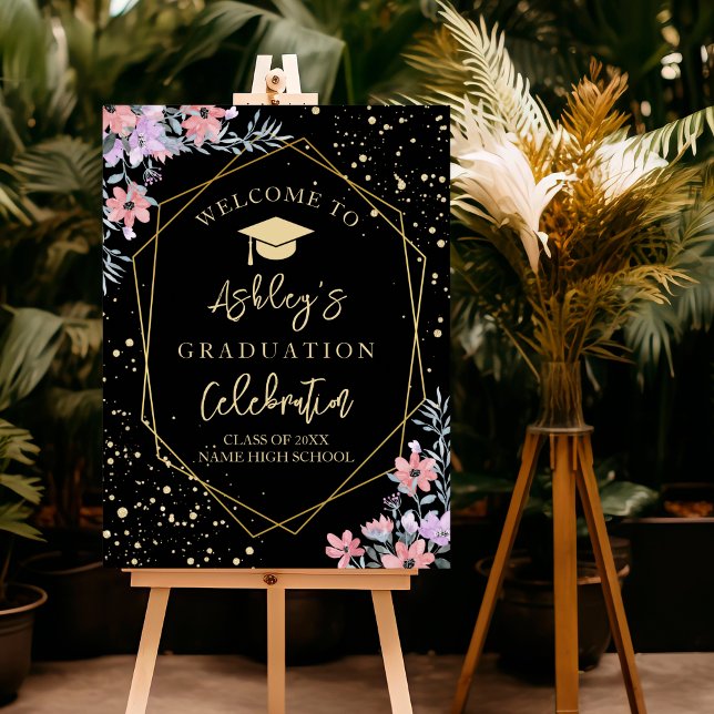 Póster Elegant Purple watercolor flowers Graduation (Subido por el creador)