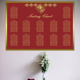 Póster Elegant Red and Gold Wedding Seating Chart