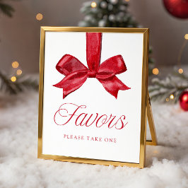 Póster Elegant Red Bow Baby Shower Favors Sign