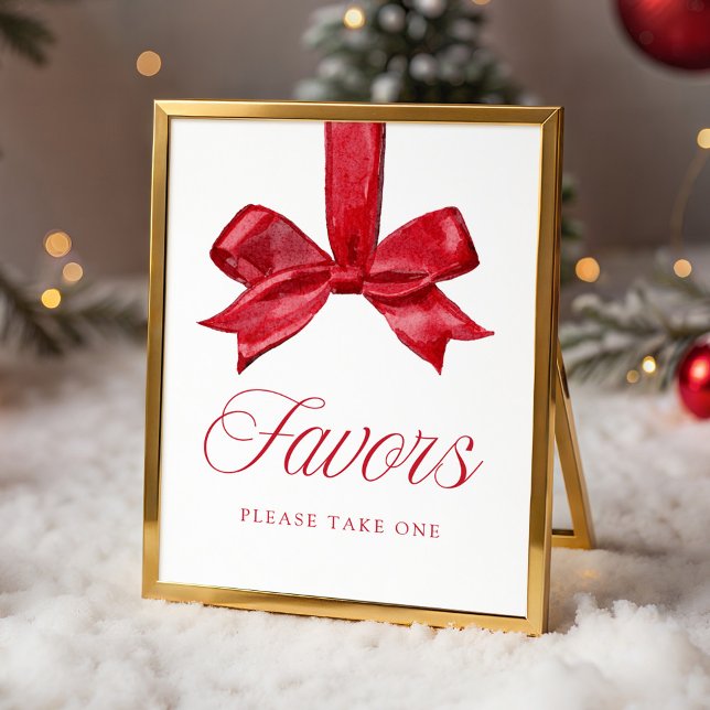 Póster Elegant Red Bow Baby Shower Favors Sign (Subido por el creador)