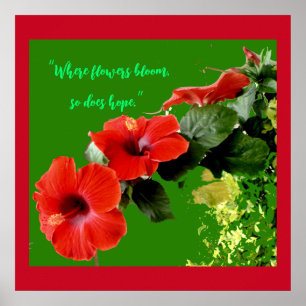 Póster Elegant Red Hibiscus Custom Flower Quote Gardeners