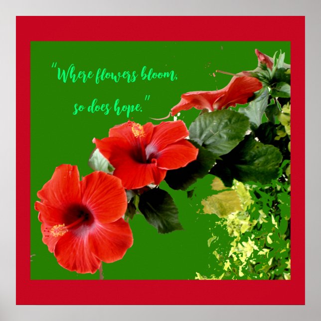 Póster Elegant Red Hibiscus Custom Flower Quote Gardeners (Frente)