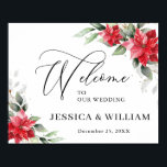 Póster Elegant Red Poinsettia Eucalyptus Wedding Welcome<br><div class="desc">Elegant White Orchid Bohemian Wedding Welcome Sign.</div>