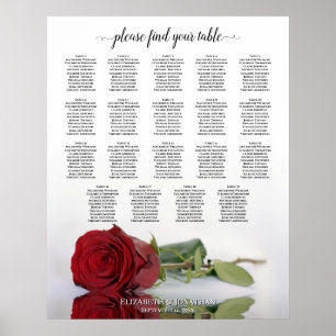 Póster Elegant Red Rose 19 Table Wedding Seating Chart