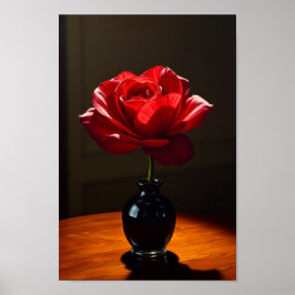 Póster Elegant Red Rose in Black Vase Art