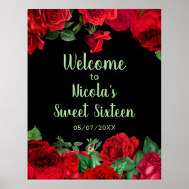 Póster Elegant Red Roses Flowers Sweet Sixteen