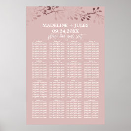 Póster Elegant Rose Gold and Pink Wedding Seating Chart